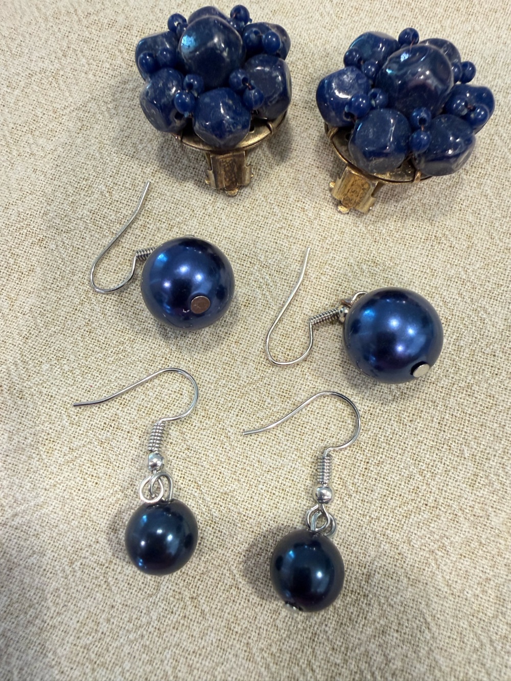 Blue vintage to modern earring dangle fishhook & clip ons